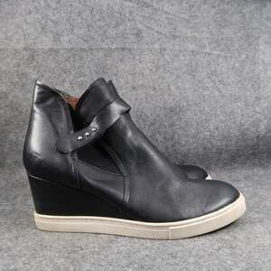 Linea Paolo Shoes Womens 10 Fashion Sneakers Wedge High Top Leather Black Zip